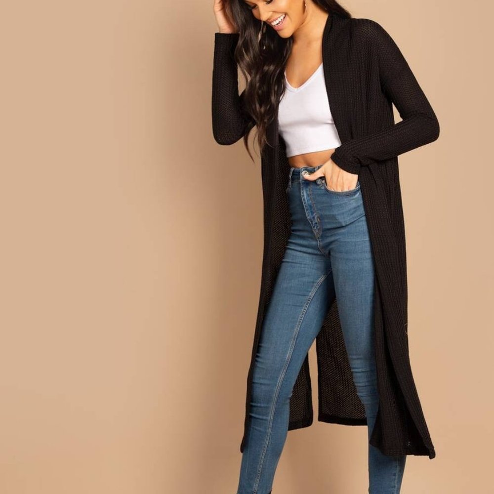 Black Split Side Longline Cardigan - Picture 4 of 6